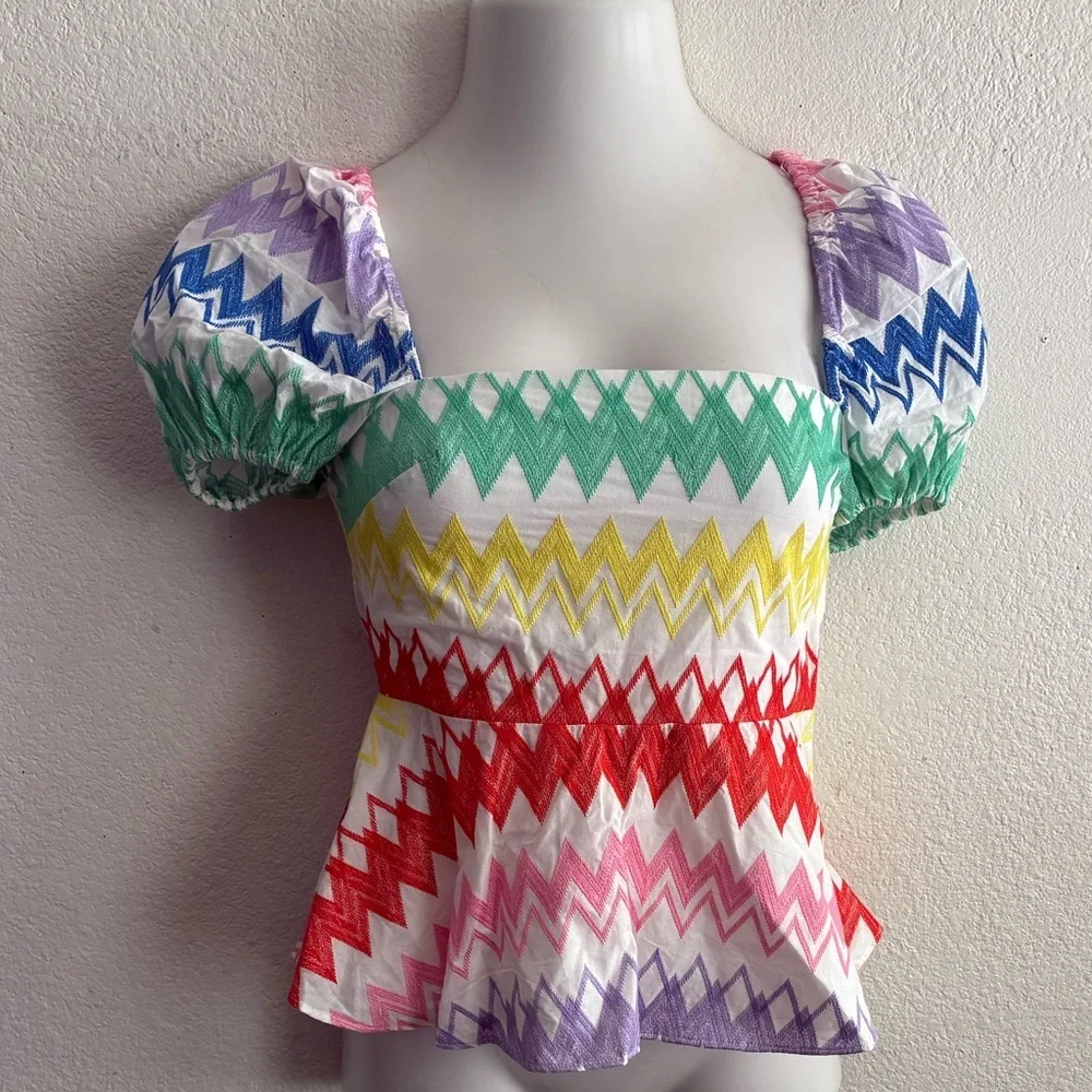 🆕Yumi Kim Anthropologie Embroidered Eliza Top Rainbow Cherise Blouse XS🆕